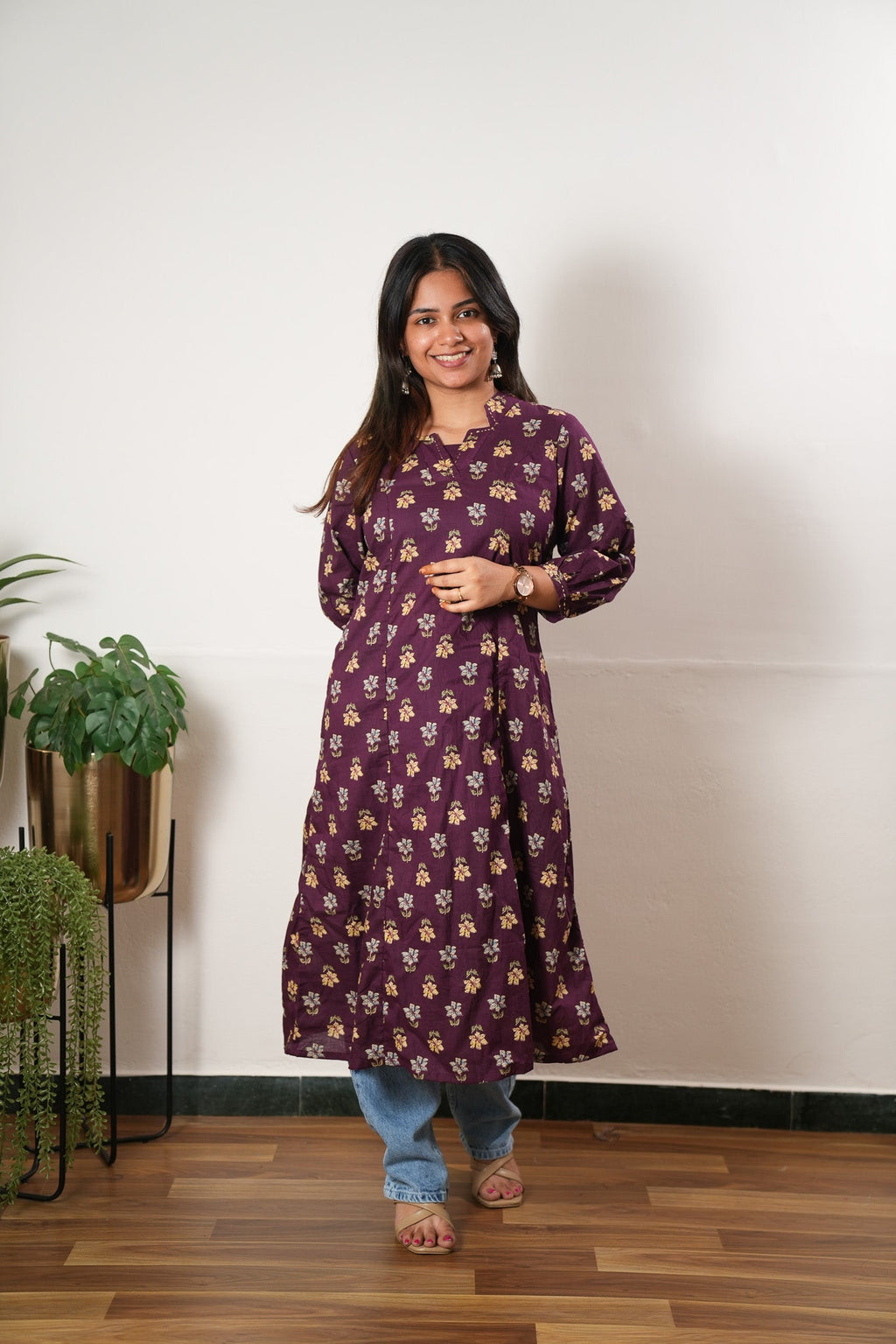 Magenta cotton Aline kurta