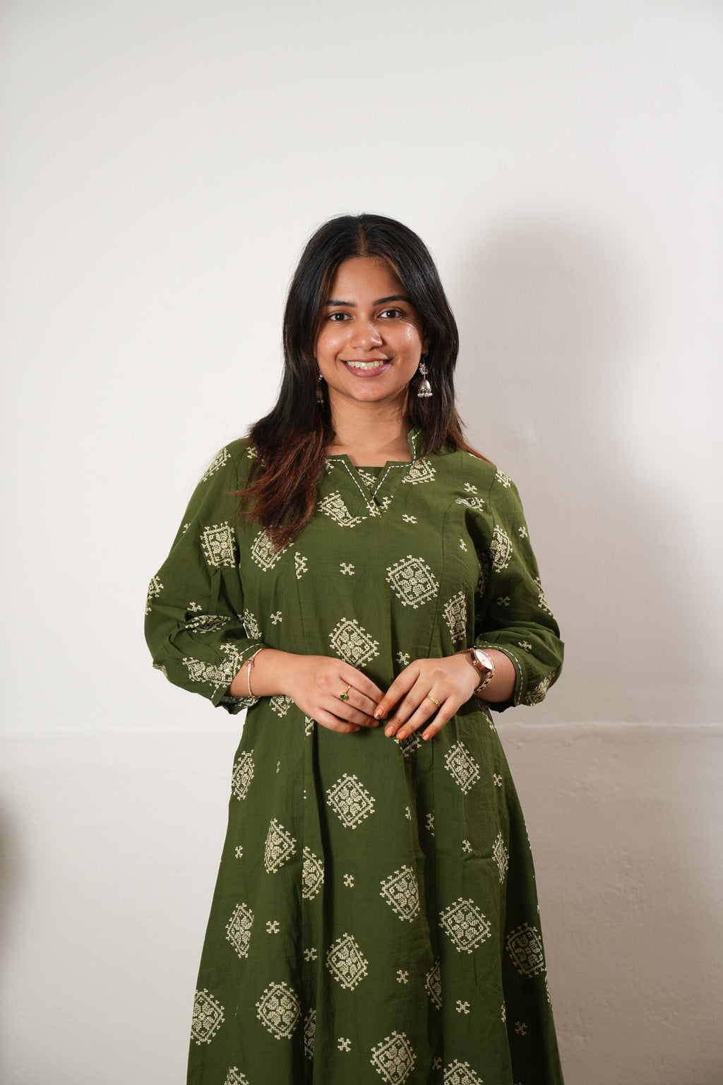 Olive green cotton Aline kurta