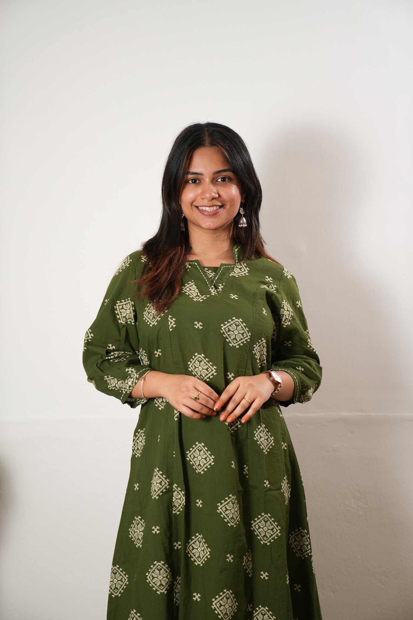 Olive green cotton Aline kurta