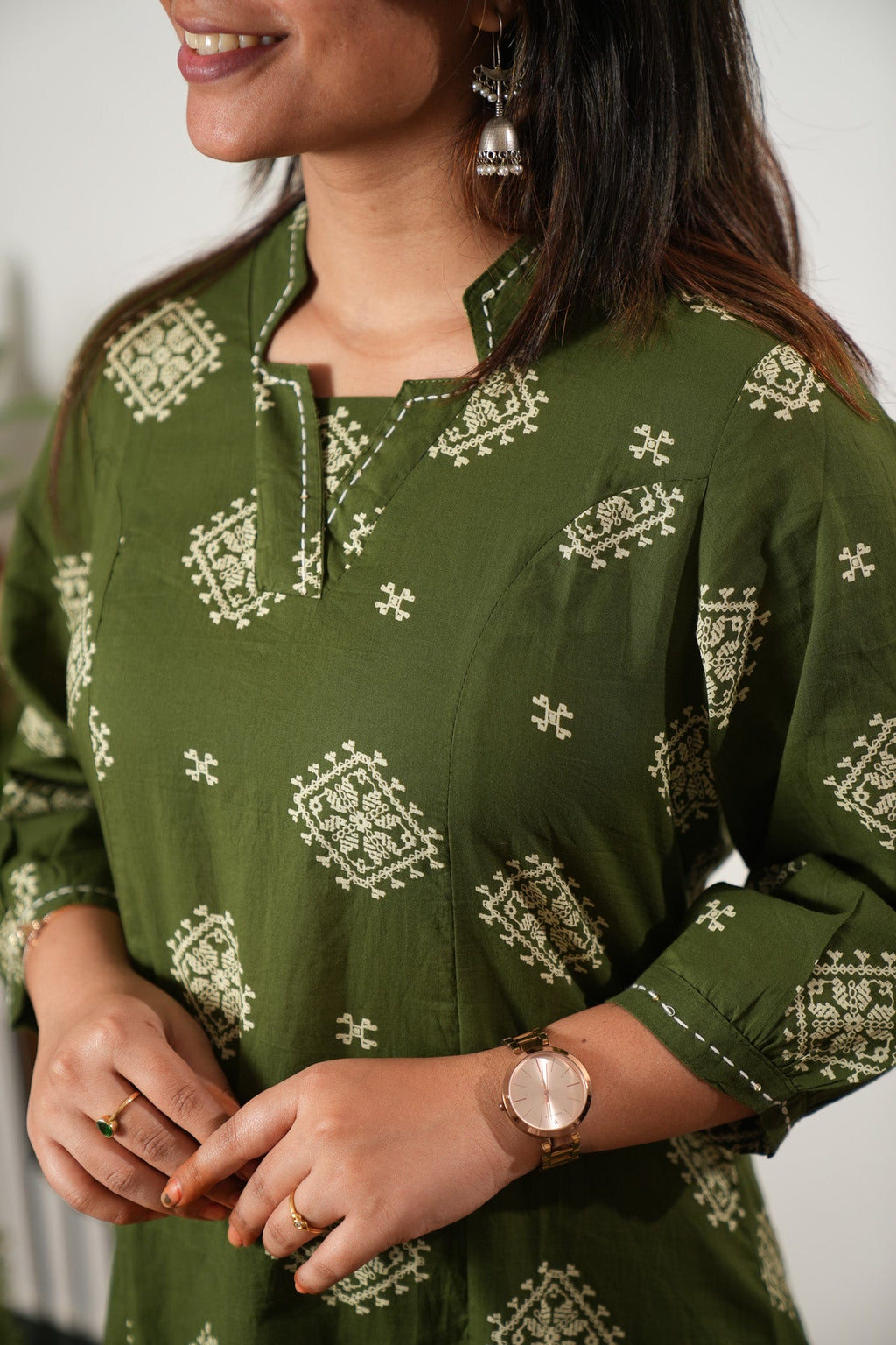 Olive green cotton Aline kurta