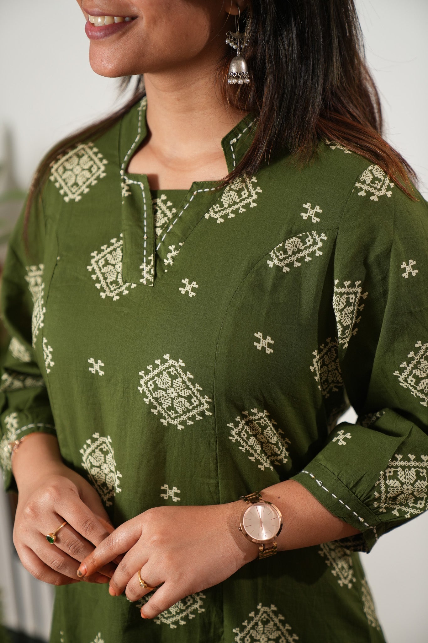 Olive green cotton Aline kurta