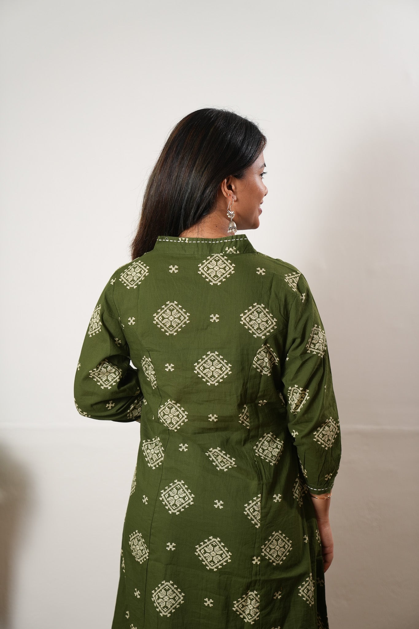 Olive green cotton Aline kurta