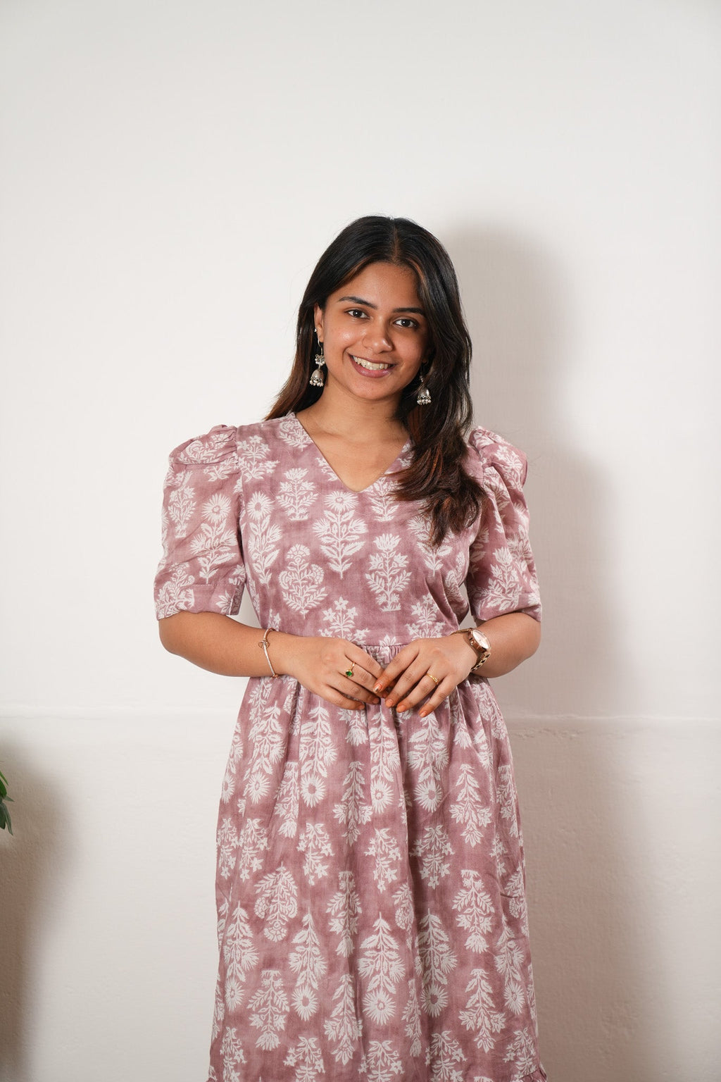 Baby pink cotton midi dress