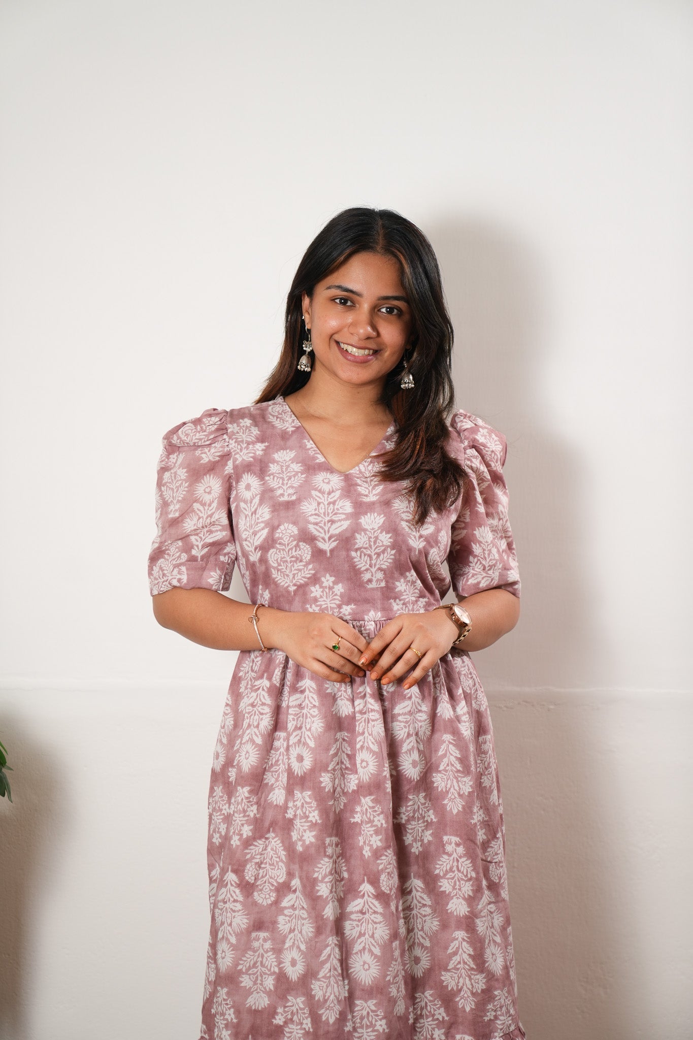 Baby pink cotton midi dress
