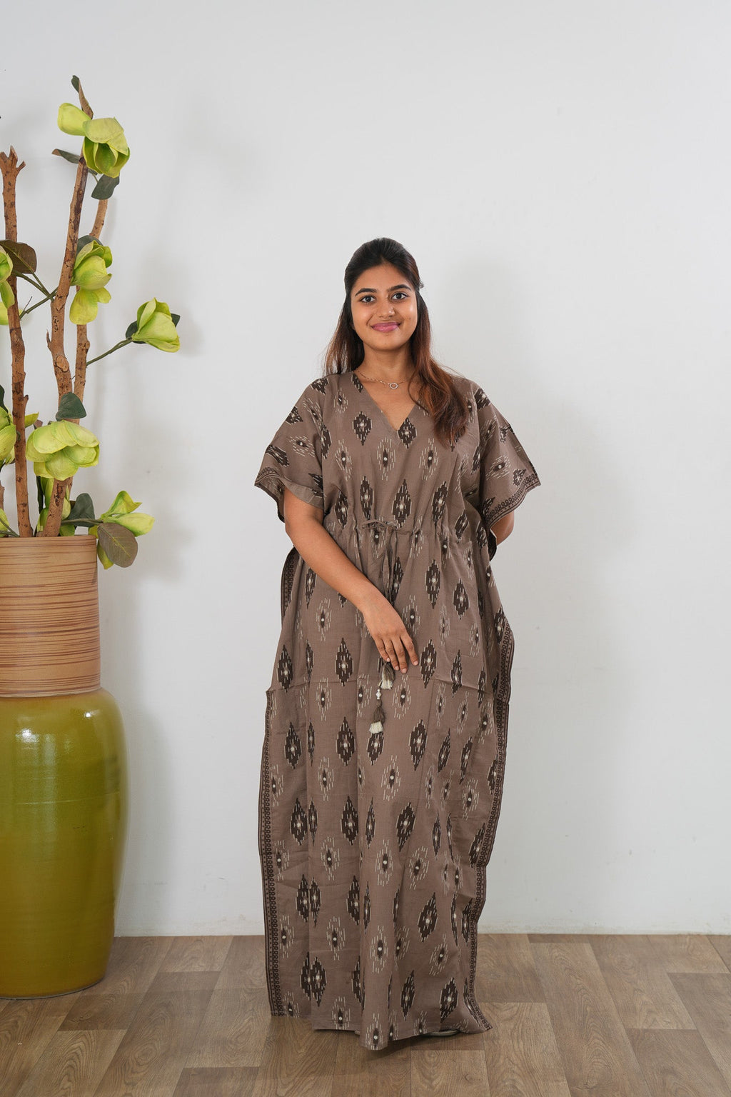 Coffee geometric cotton kaftan