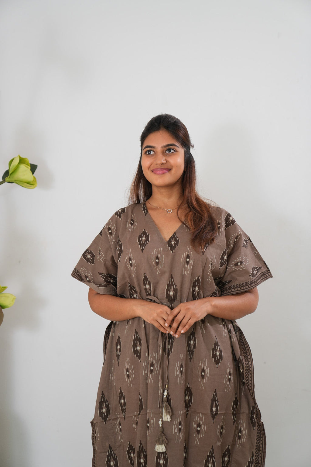 Coffee geometric cotton kaftan