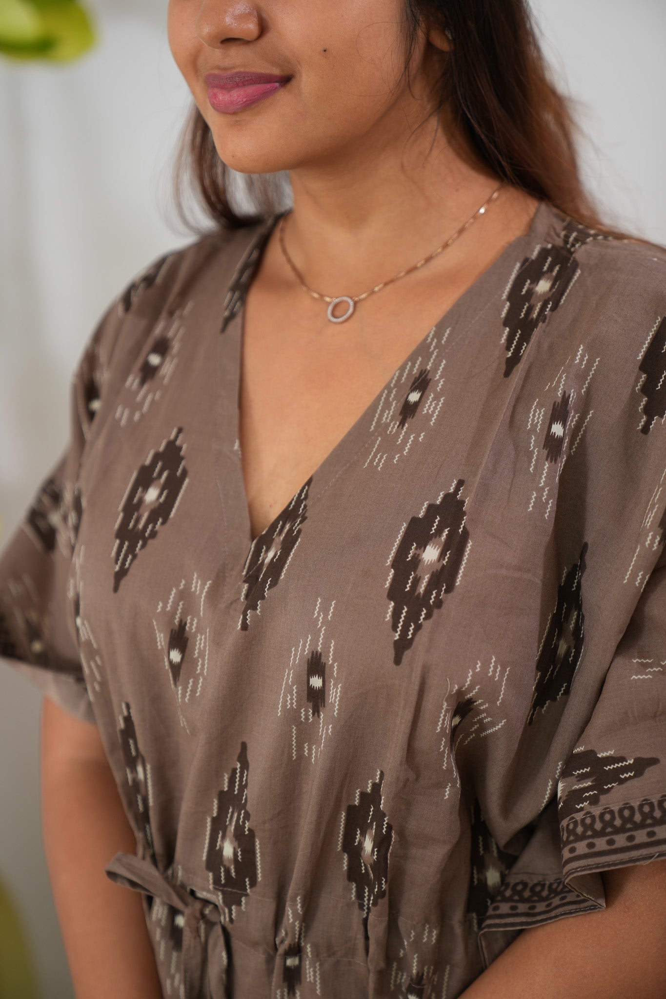 Coffee geometric cotton kaftan