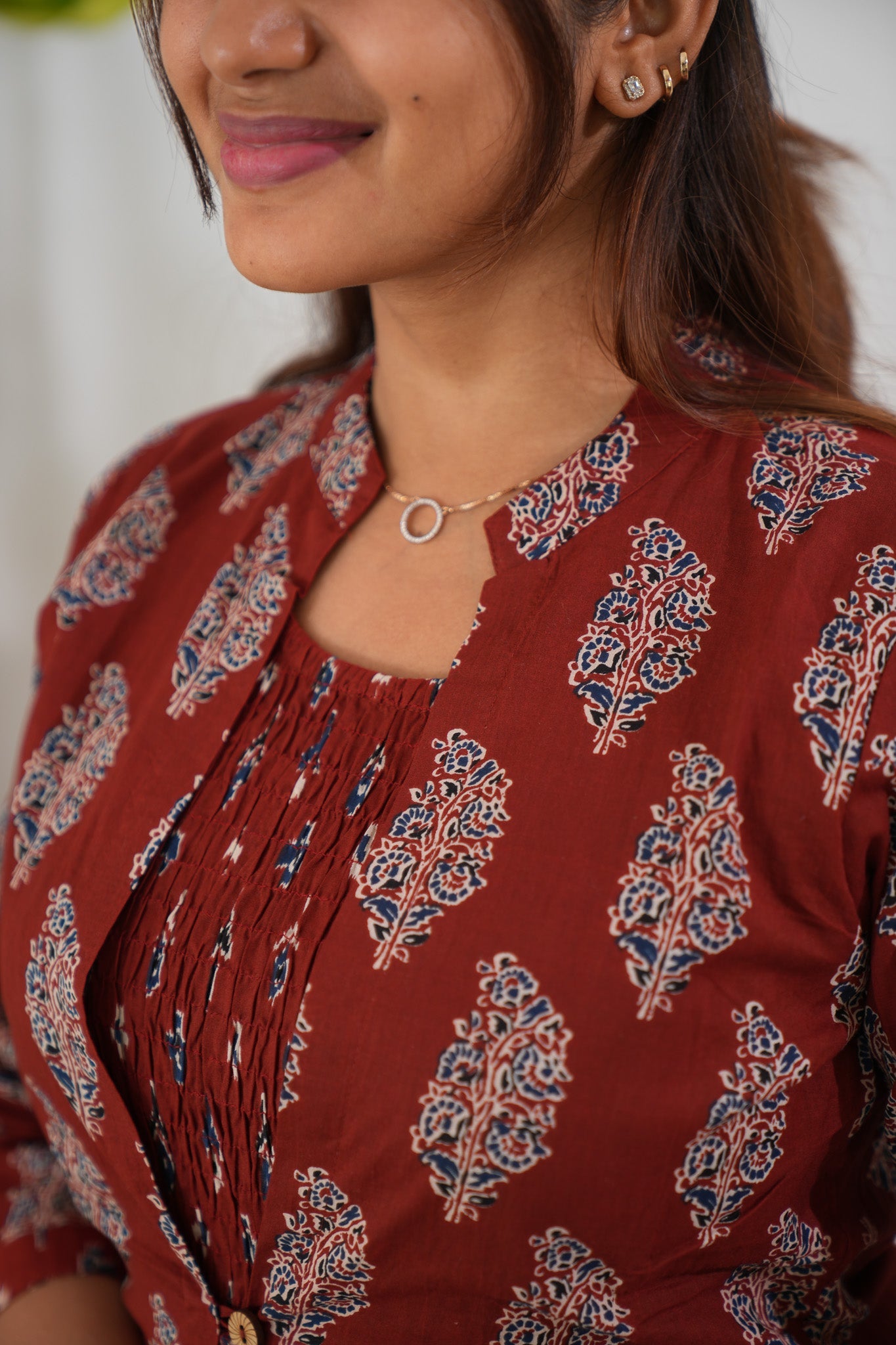 Maroon overcoat cotton midi dress
