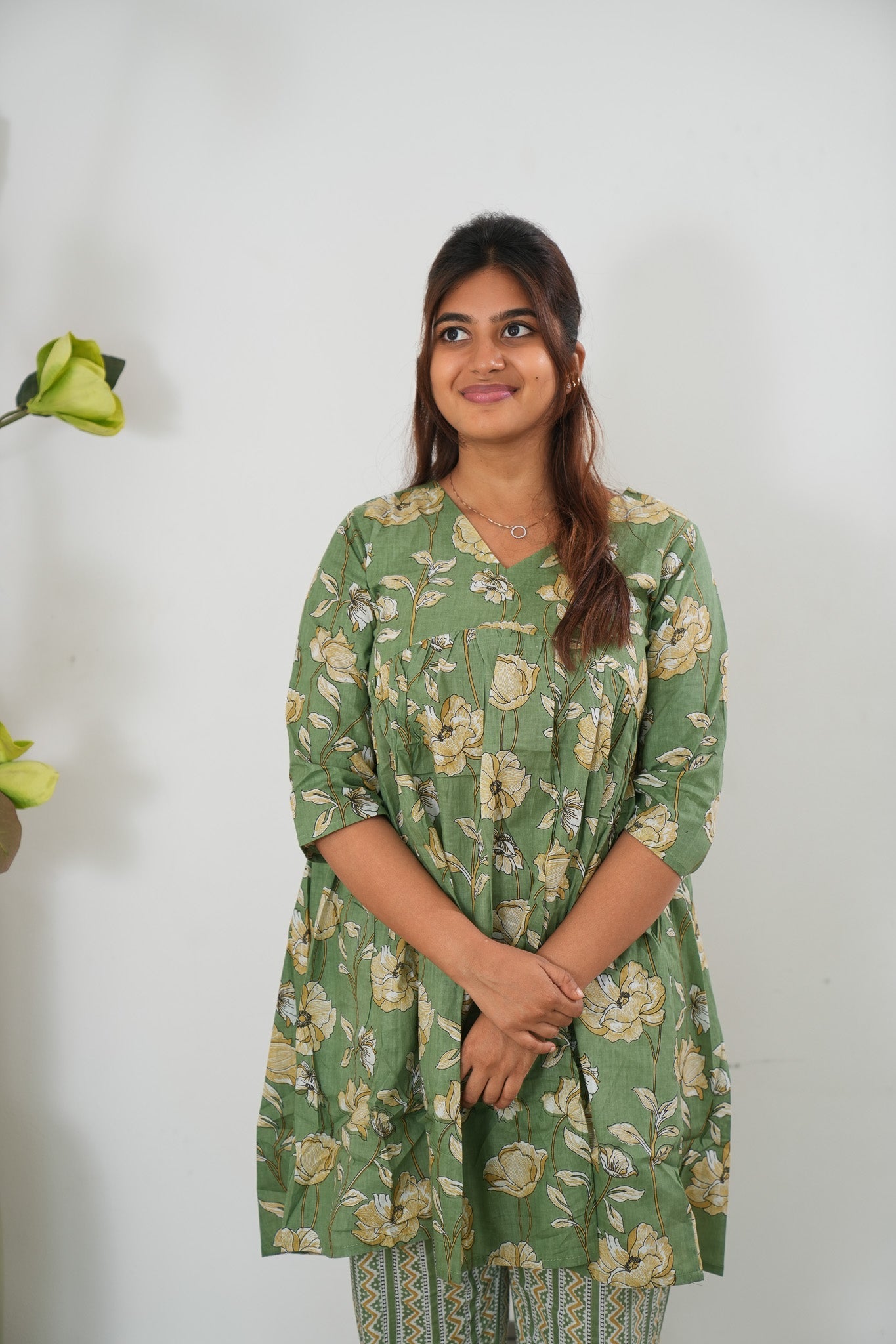 Pista green cotton flare top