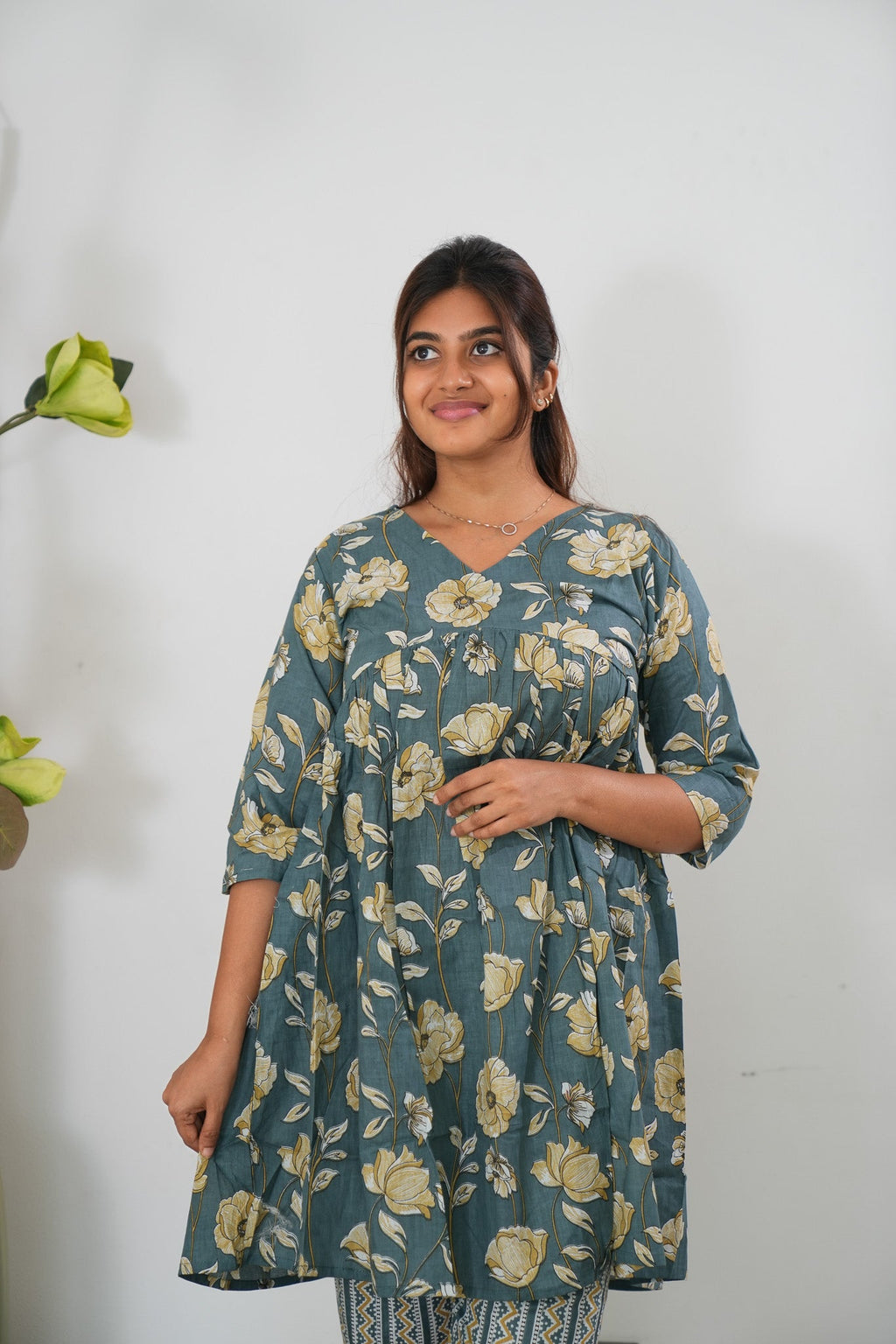 Marble blue cotton flare top