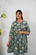 Marble blue cotton flare top