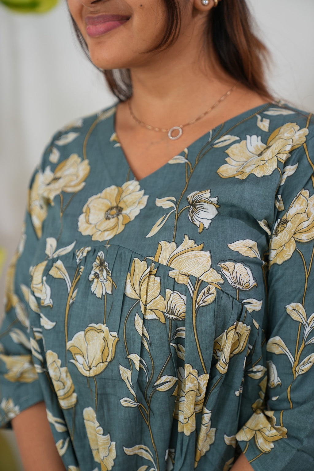 Marble blue cotton flare top