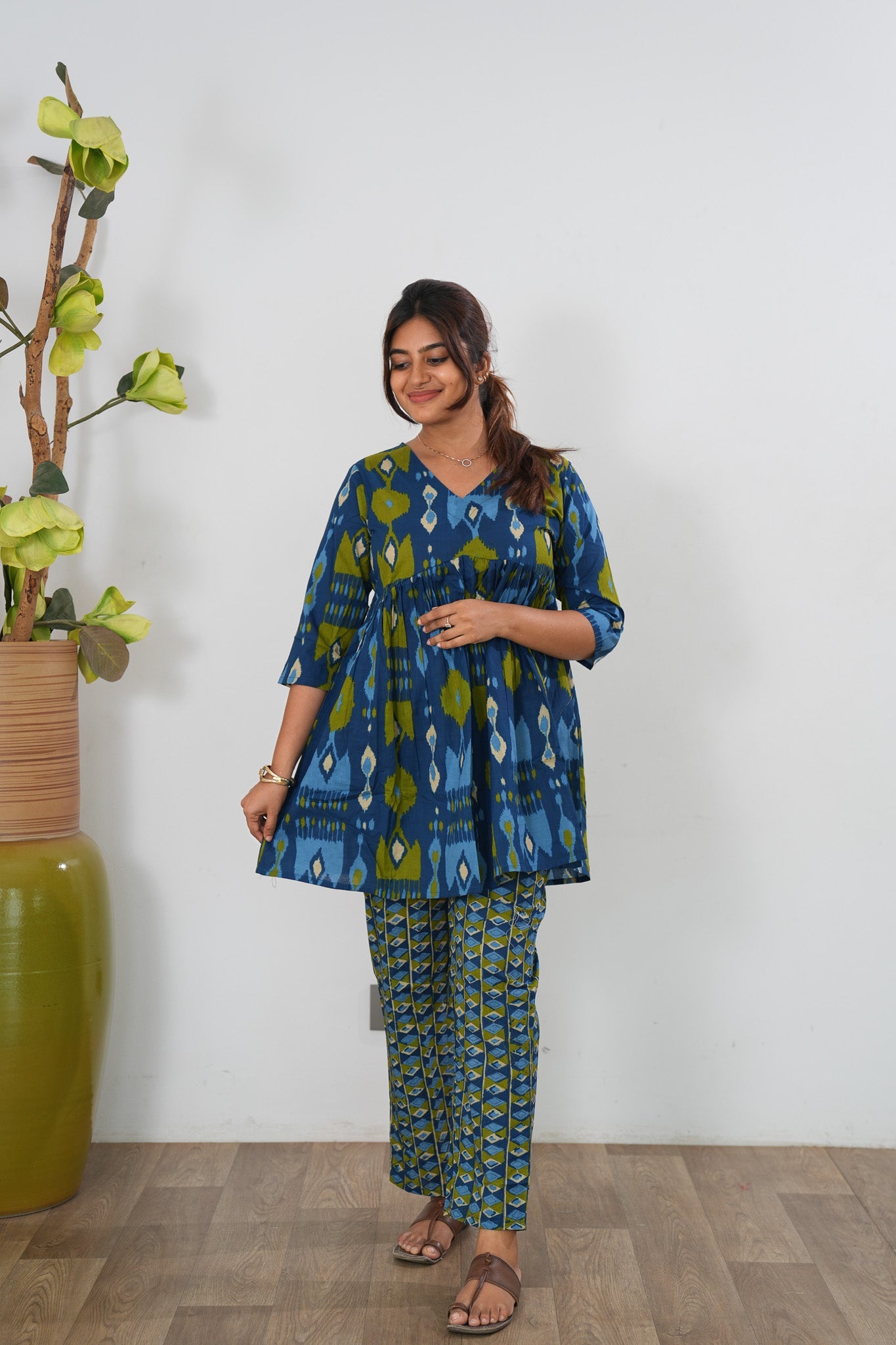 Ink blue geometric cotton comfies