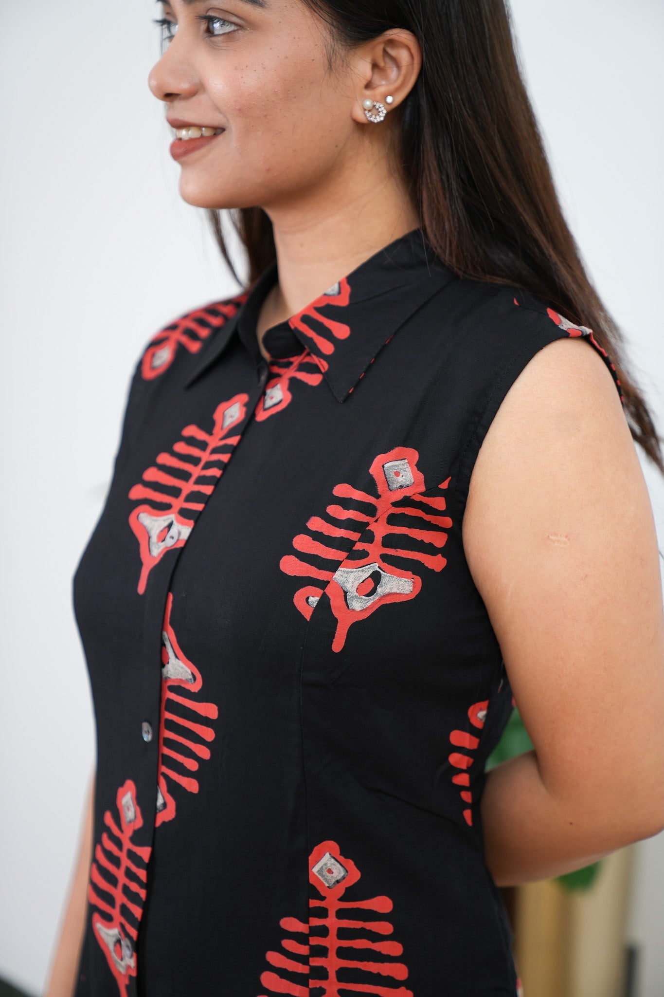 Pisces cotton shirt dress(attached sleeves)