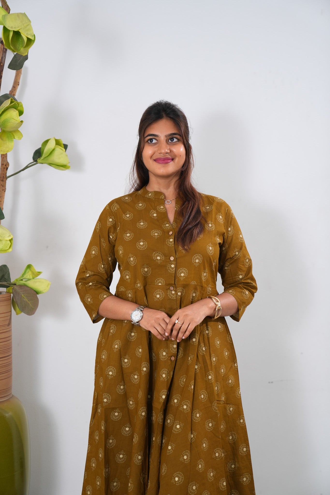 Mustard butta cotton button down co-ords set