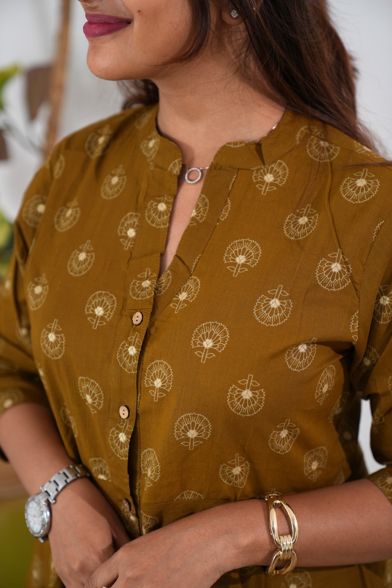 Mustard butta cotton button down co-ords set