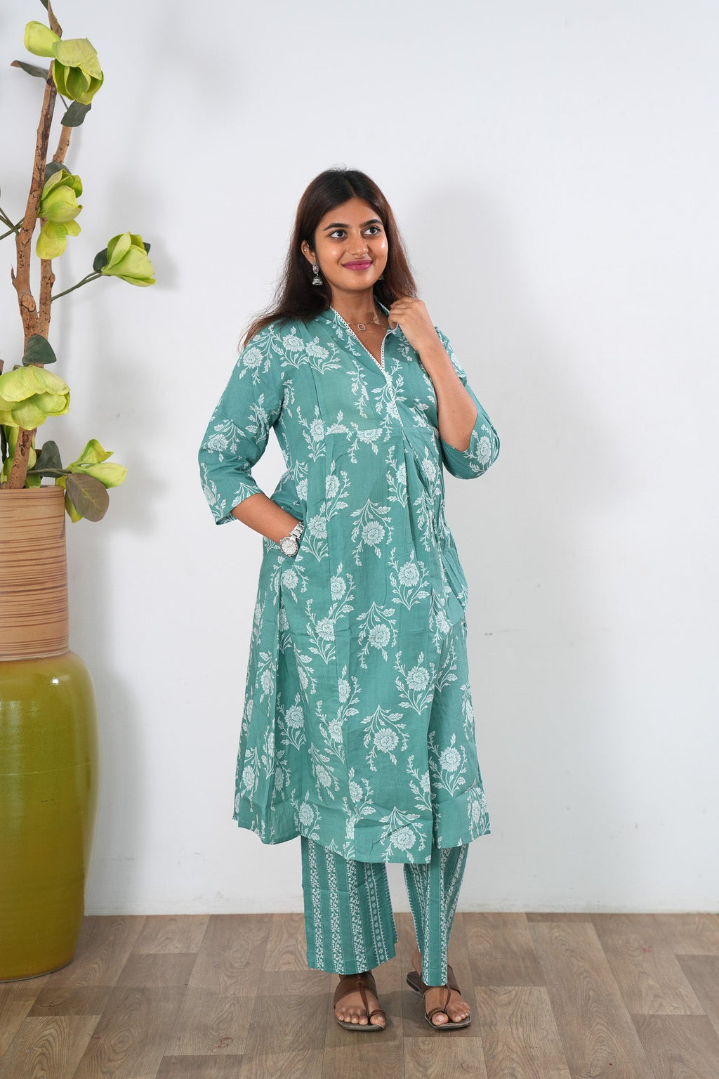 Turquoise cotton maternity nursing co-ords set