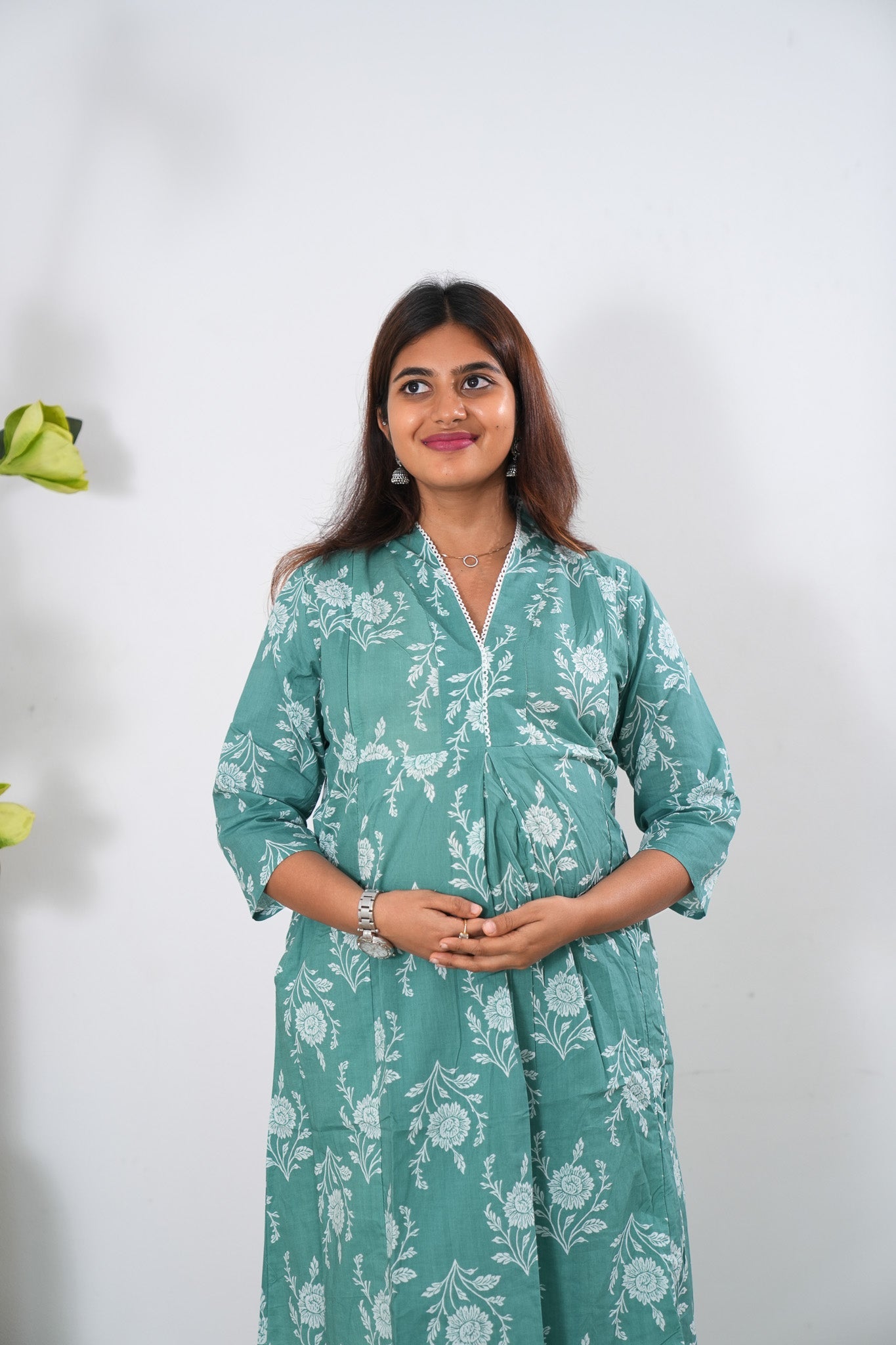 Turquoise cotton maternity nursing co-ords set