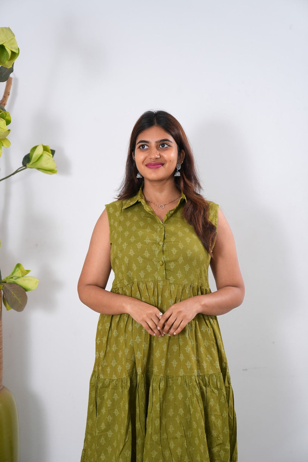Lemonade cotton button down midi dress(attached sleeves)