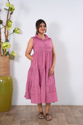 Baby pink cotton button down midi dress(attached sleeves)