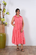 Peach cotton button down midi dress(attached sleeves)