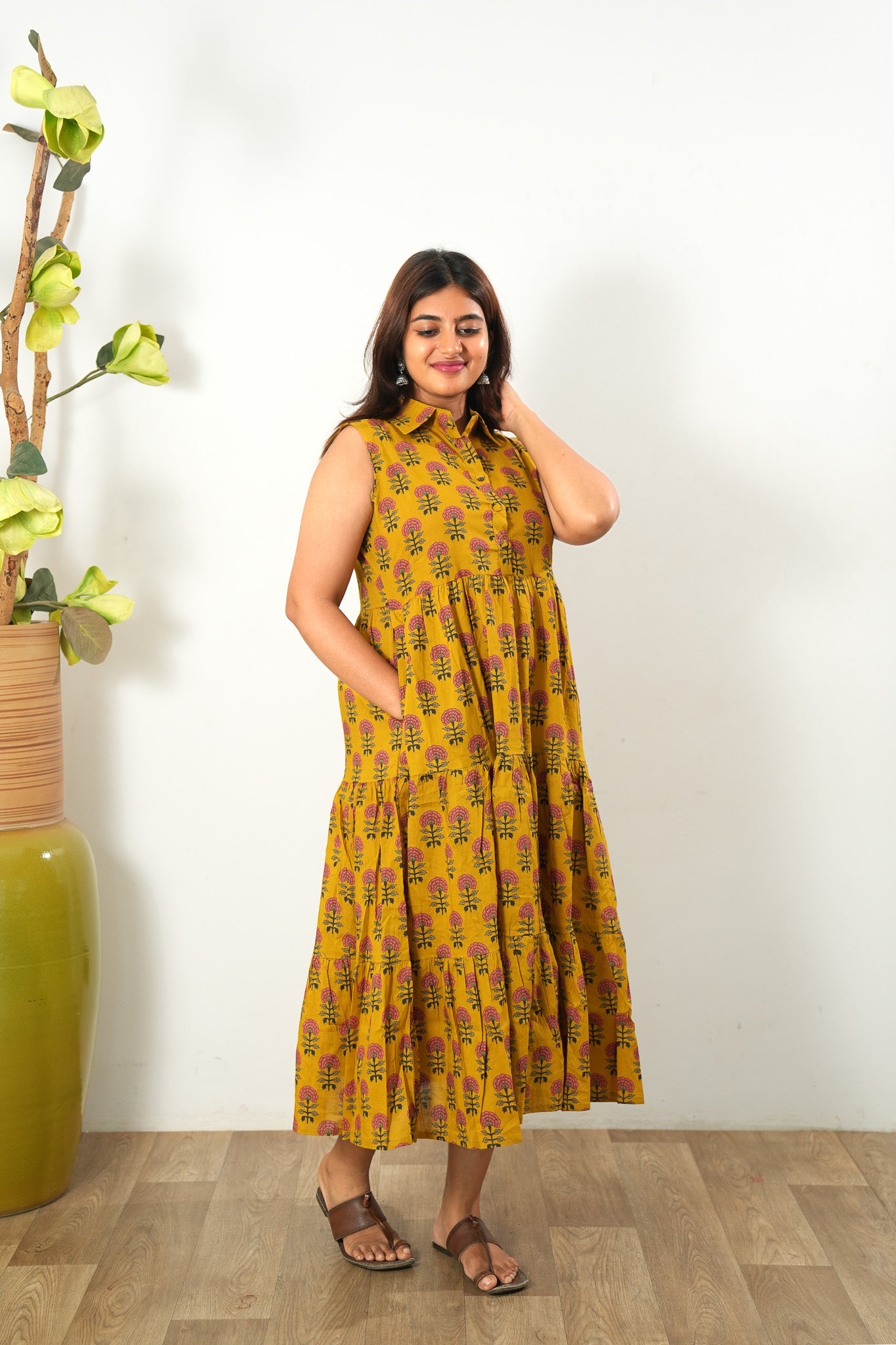 Mango cotton button down midi dress(attached sleeves)