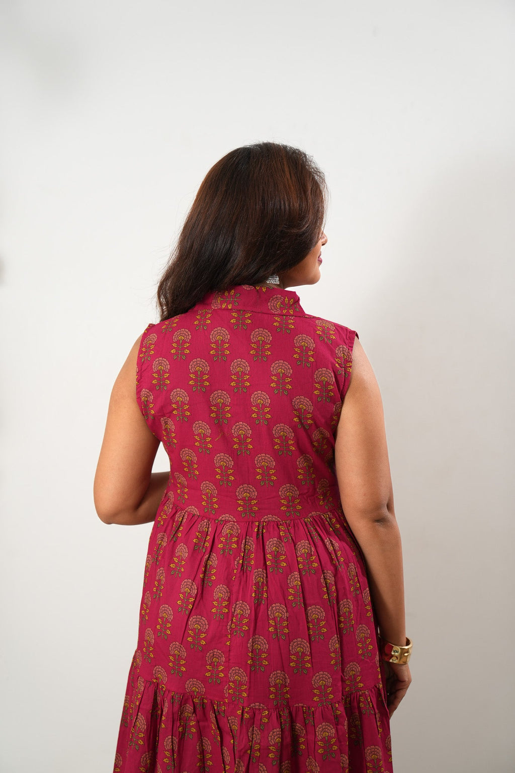 Strawberry cotton button down midi dress(attached sleeves)