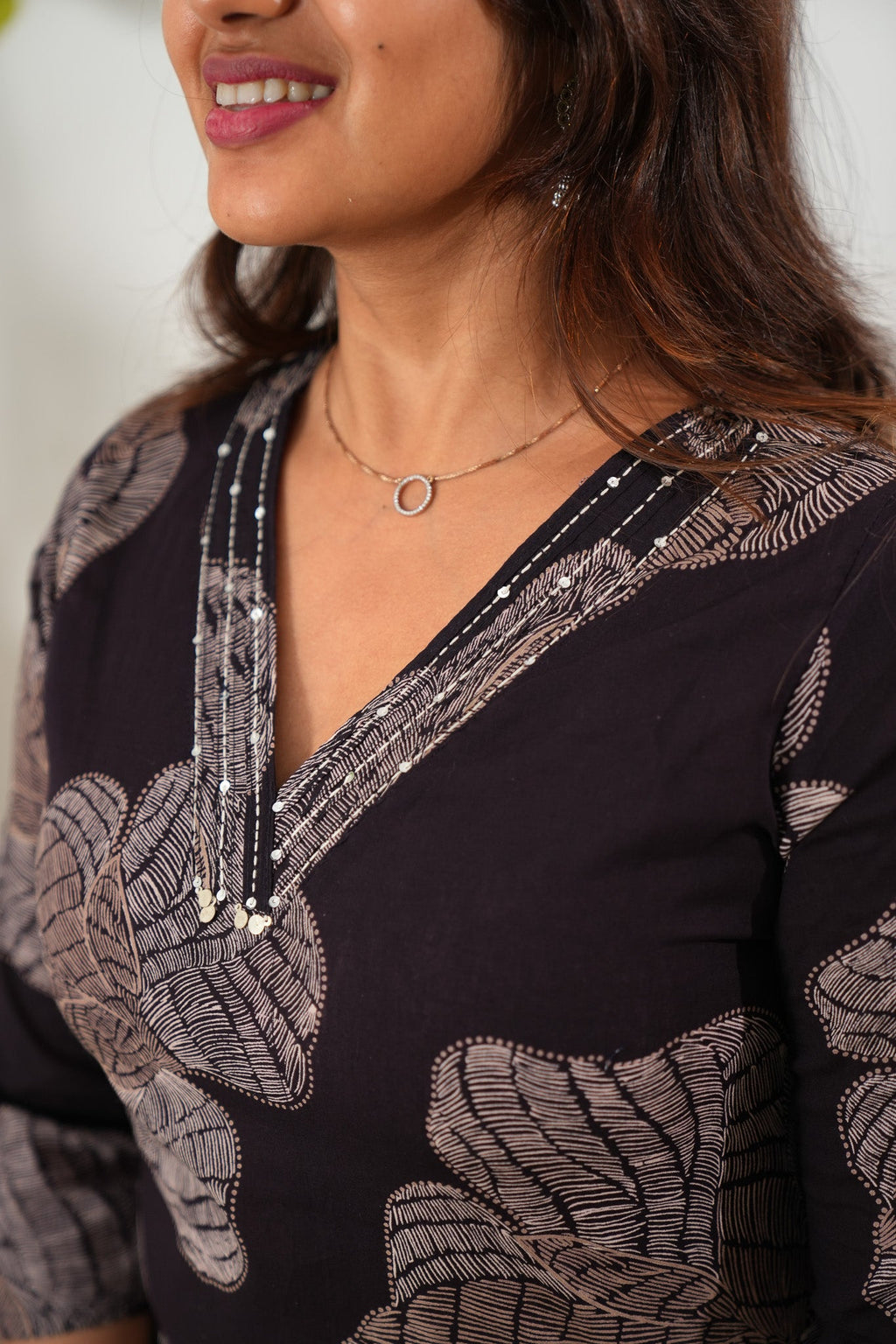 Coffee v neck cotton co-ords set