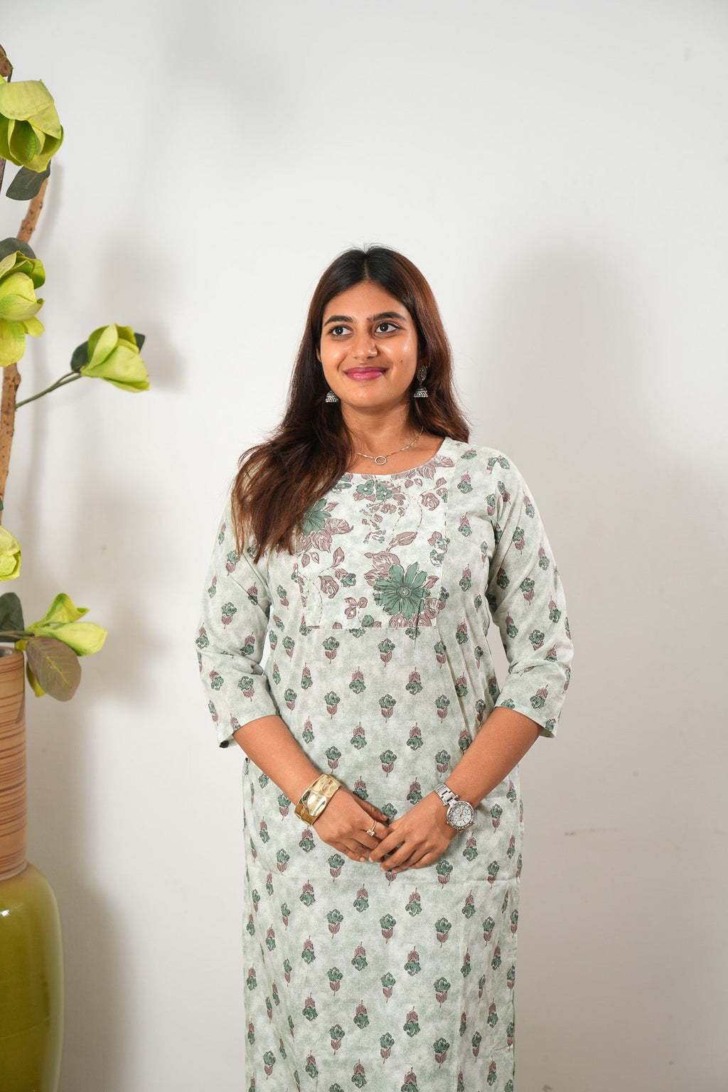 Soft beige round neck cotton co-ords set