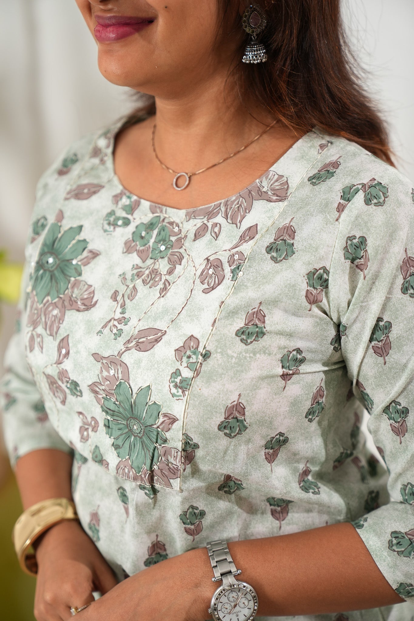 Soft beige round neck cotton co-ords set