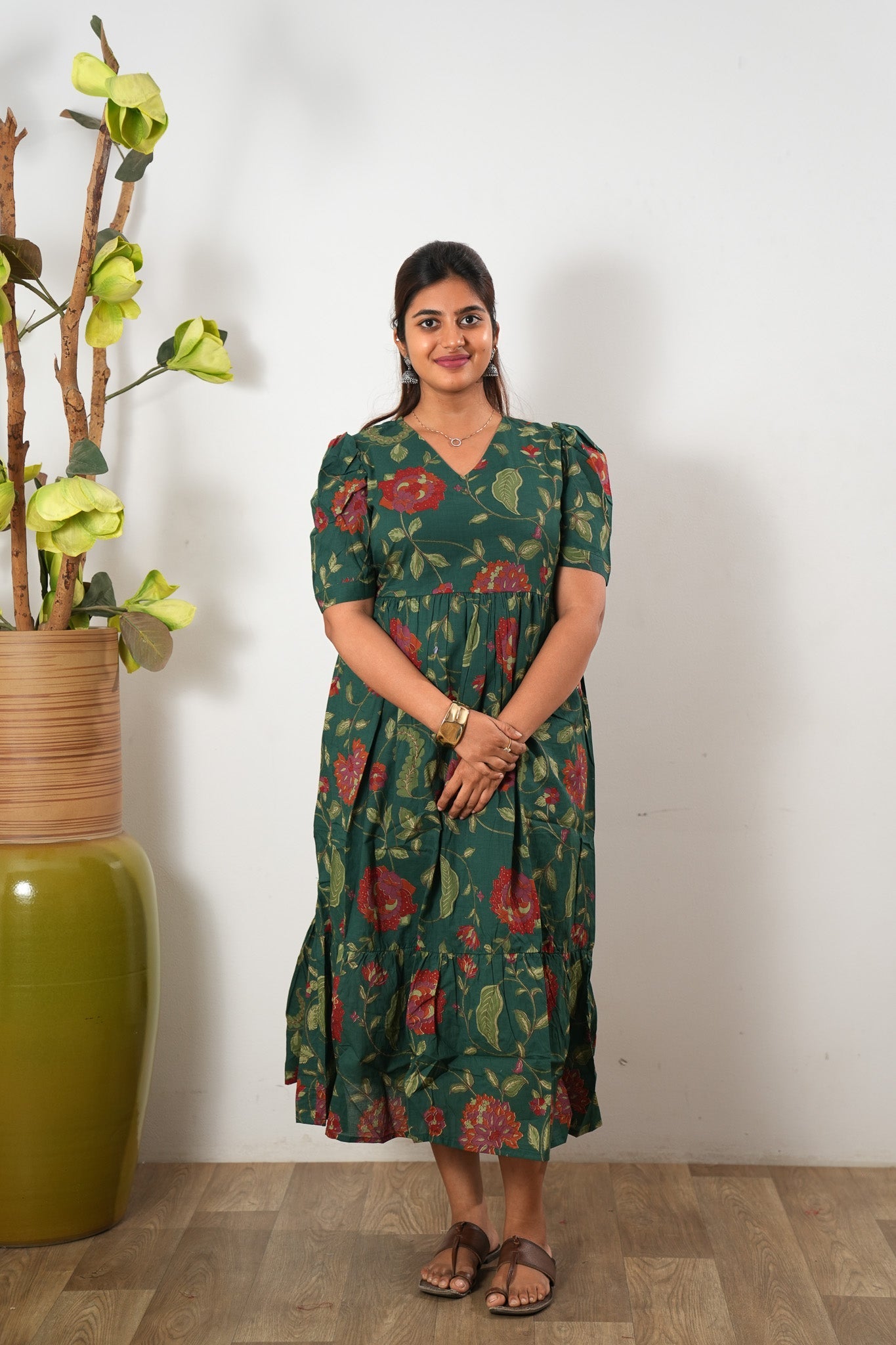 Forest green cotton midi dress