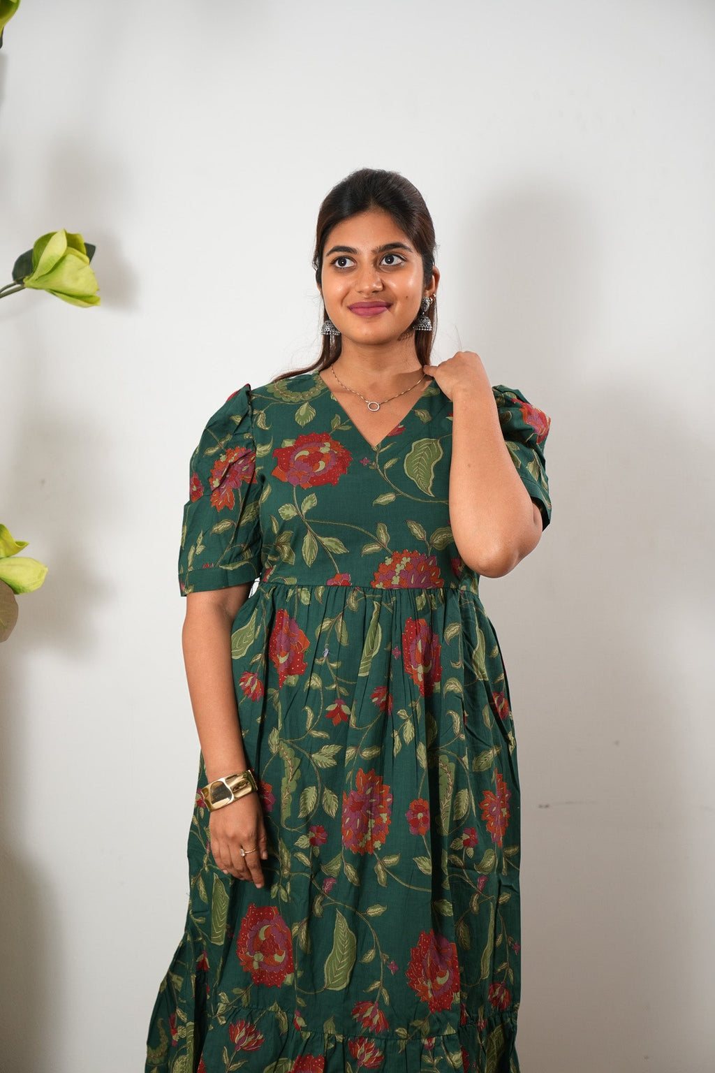 Forest green cotton midi dress