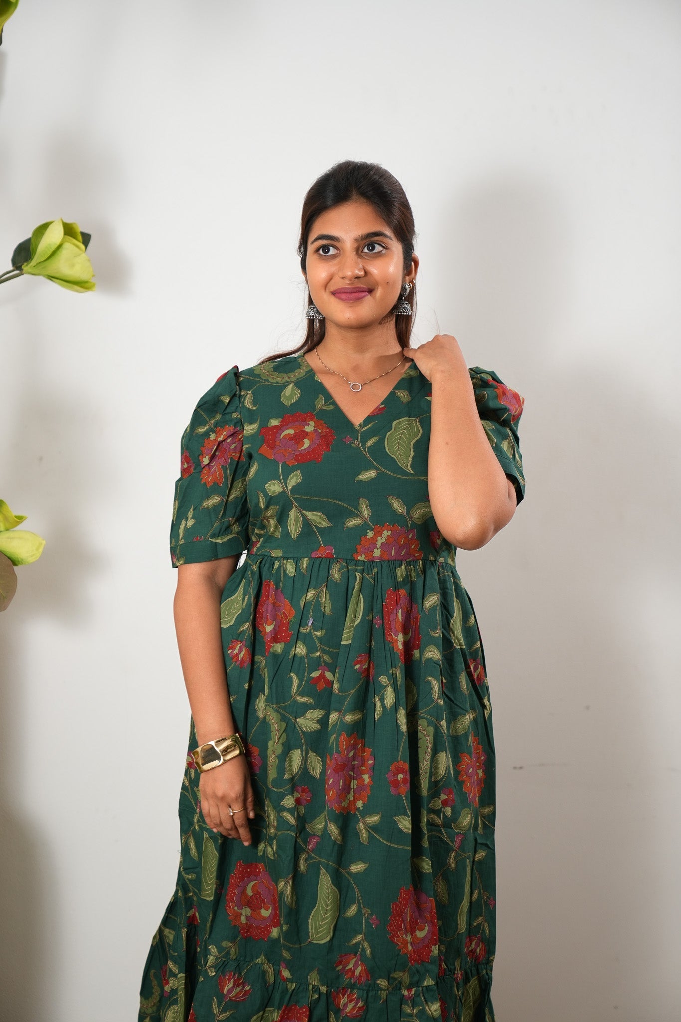 Forest green cotton midi dress