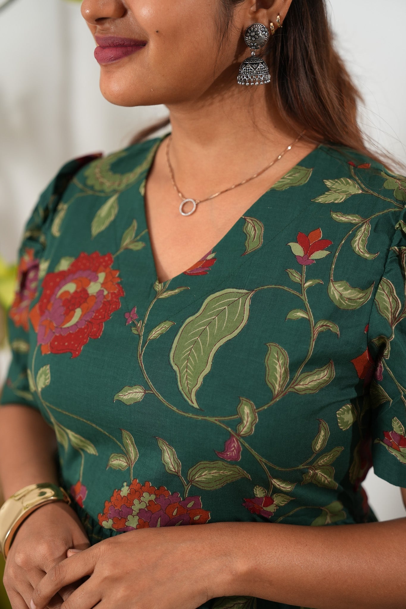 Forest green cotton midi dress