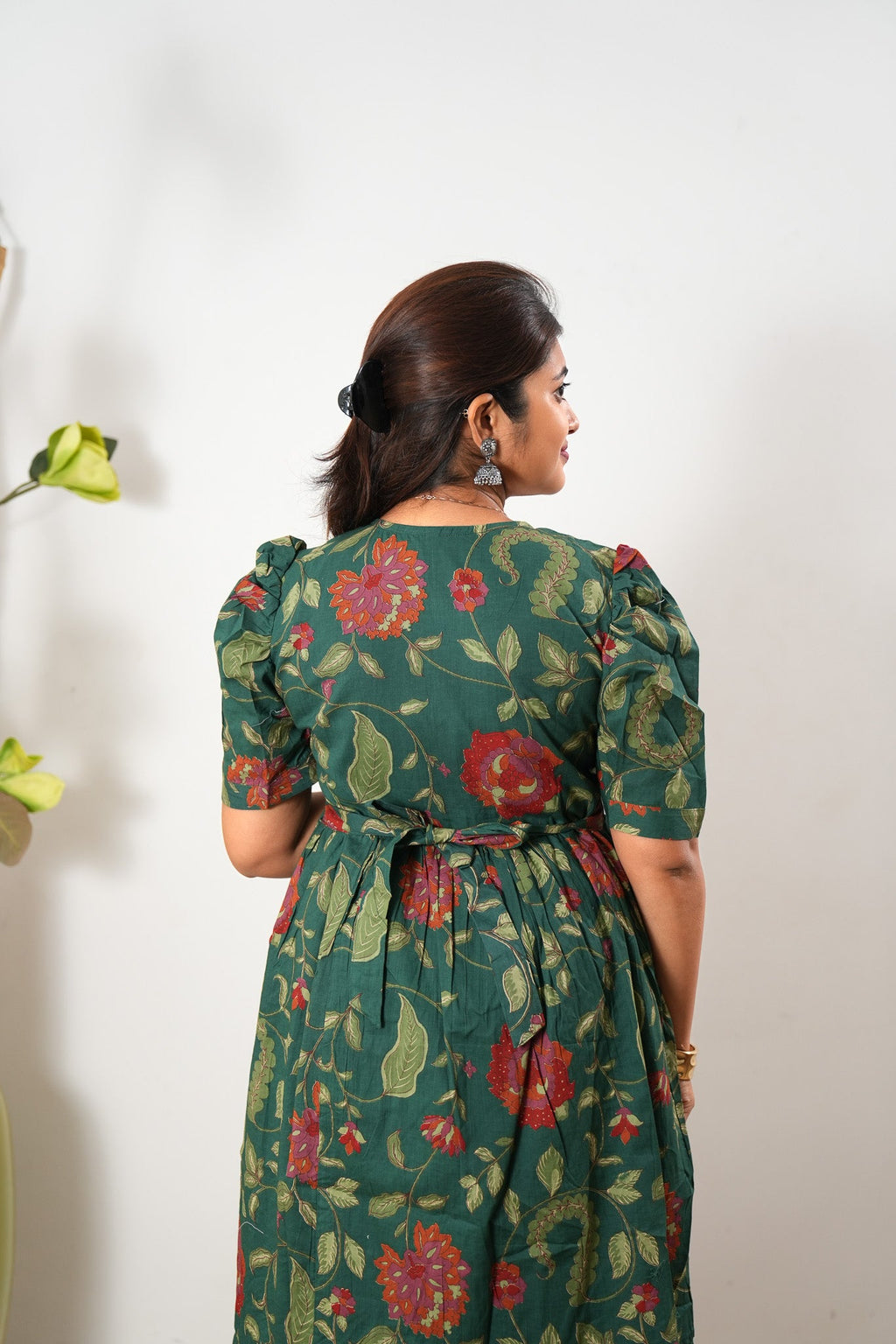 Forest green cotton midi dress