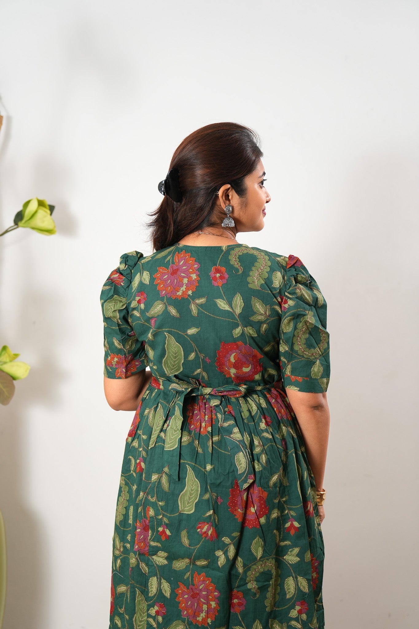 Forest green cotton midi dress