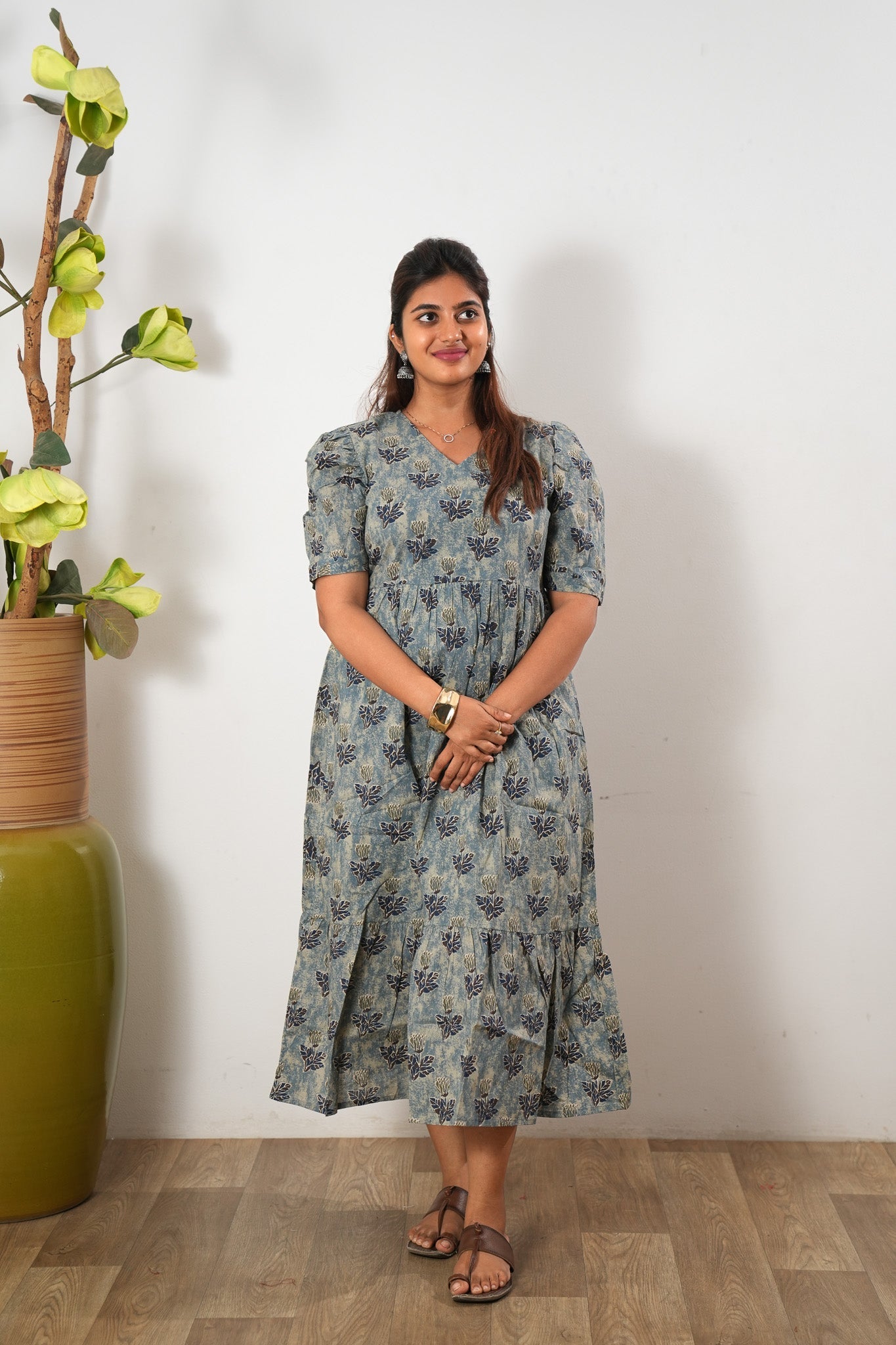 Powder blue tie and dye cotton midi dress