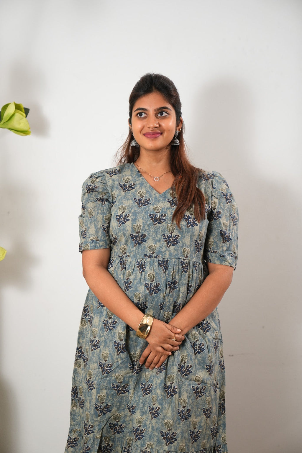 Powder blue tie and dye cotton midi dress