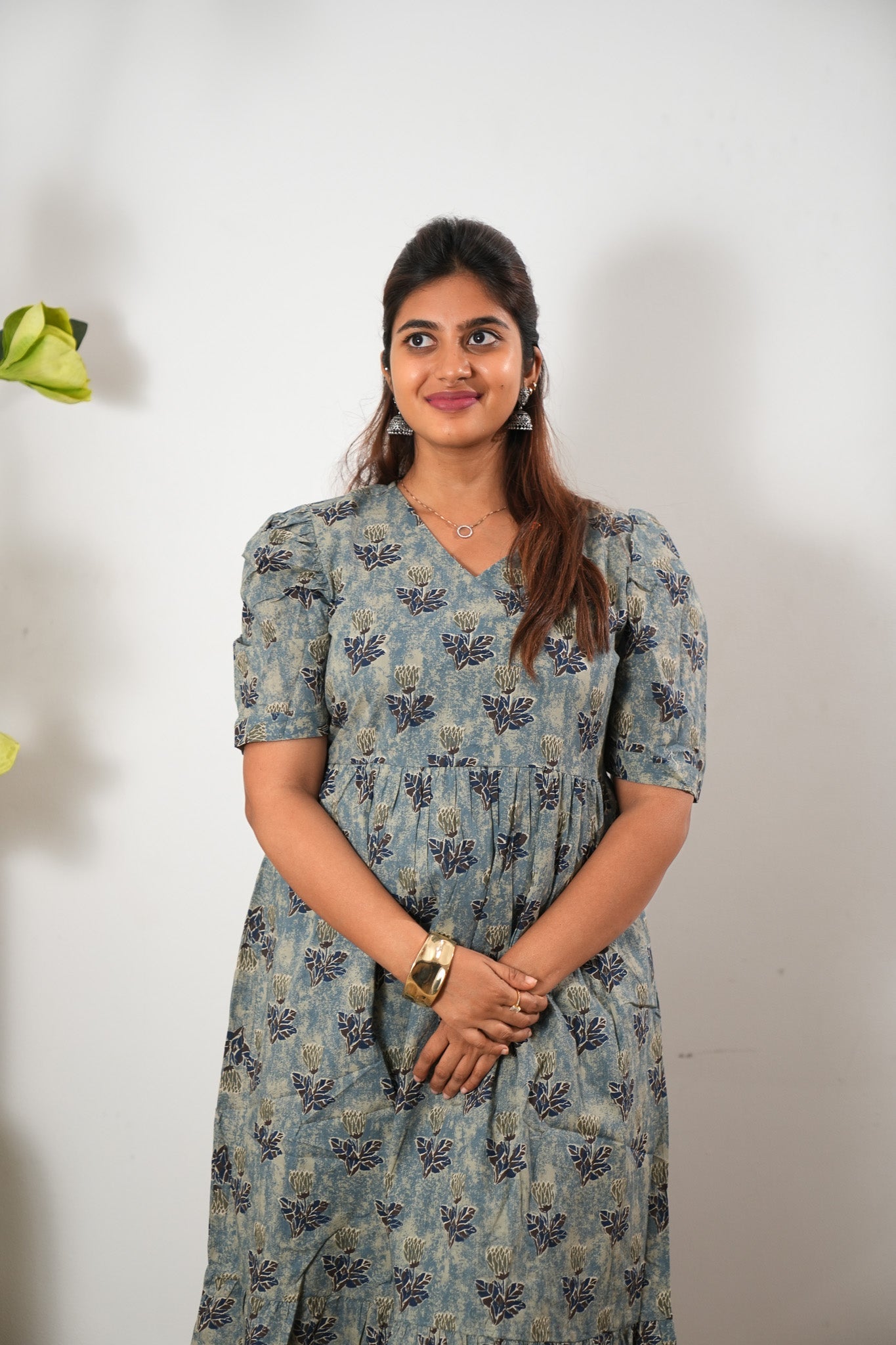 Powder blue tie and dye cotton midi dress