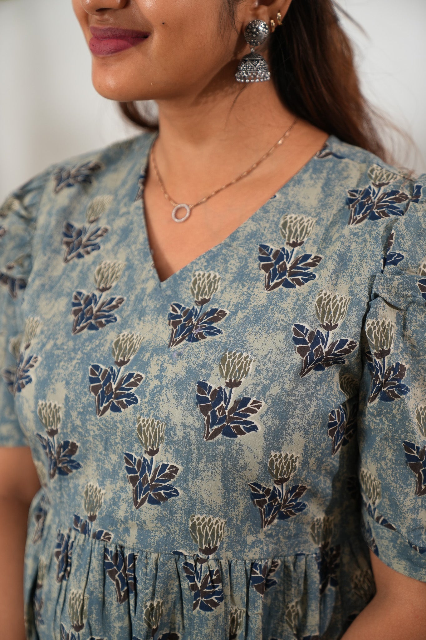 Powder blue tie and dye cotton midi dress