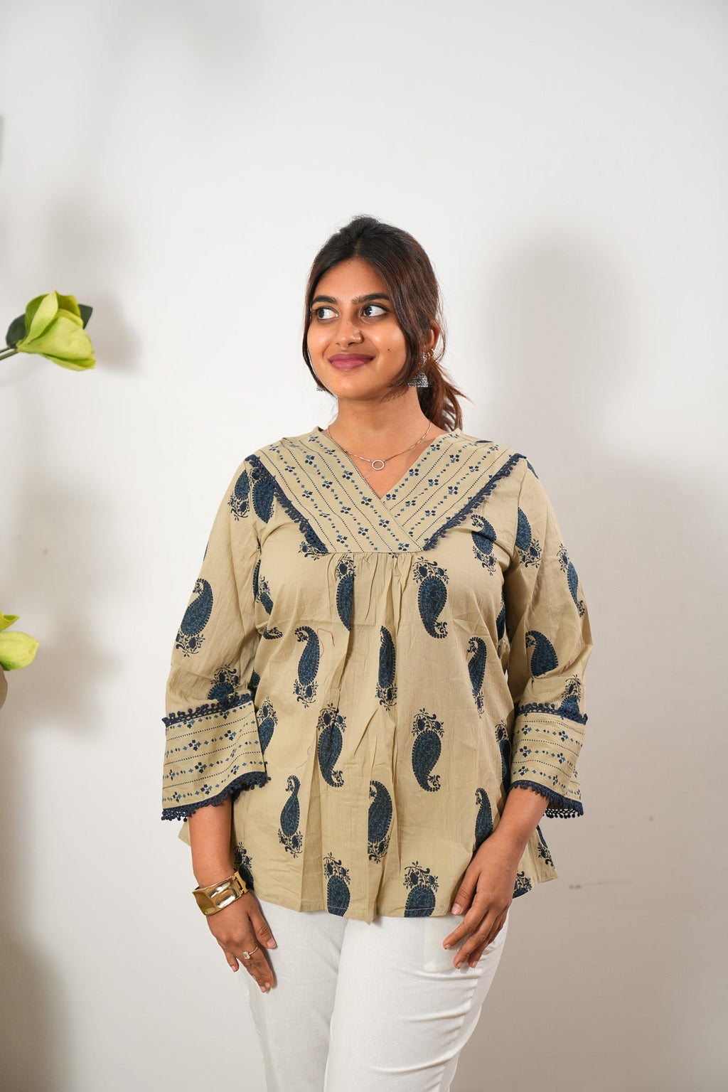Ivory paisley cotton top