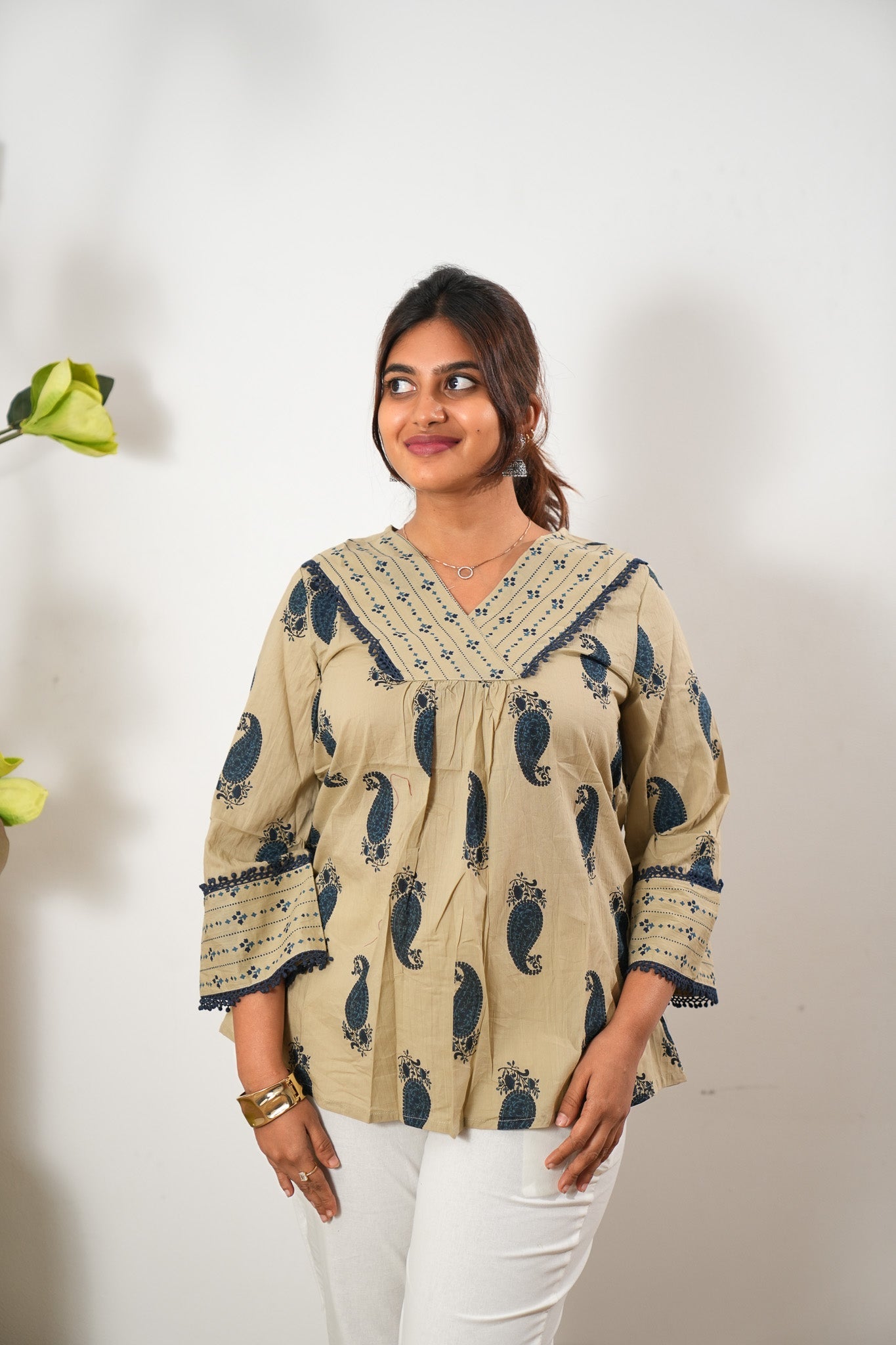 Ivory paisley cotton top