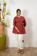 Peplum cotton short kurti - Red roses