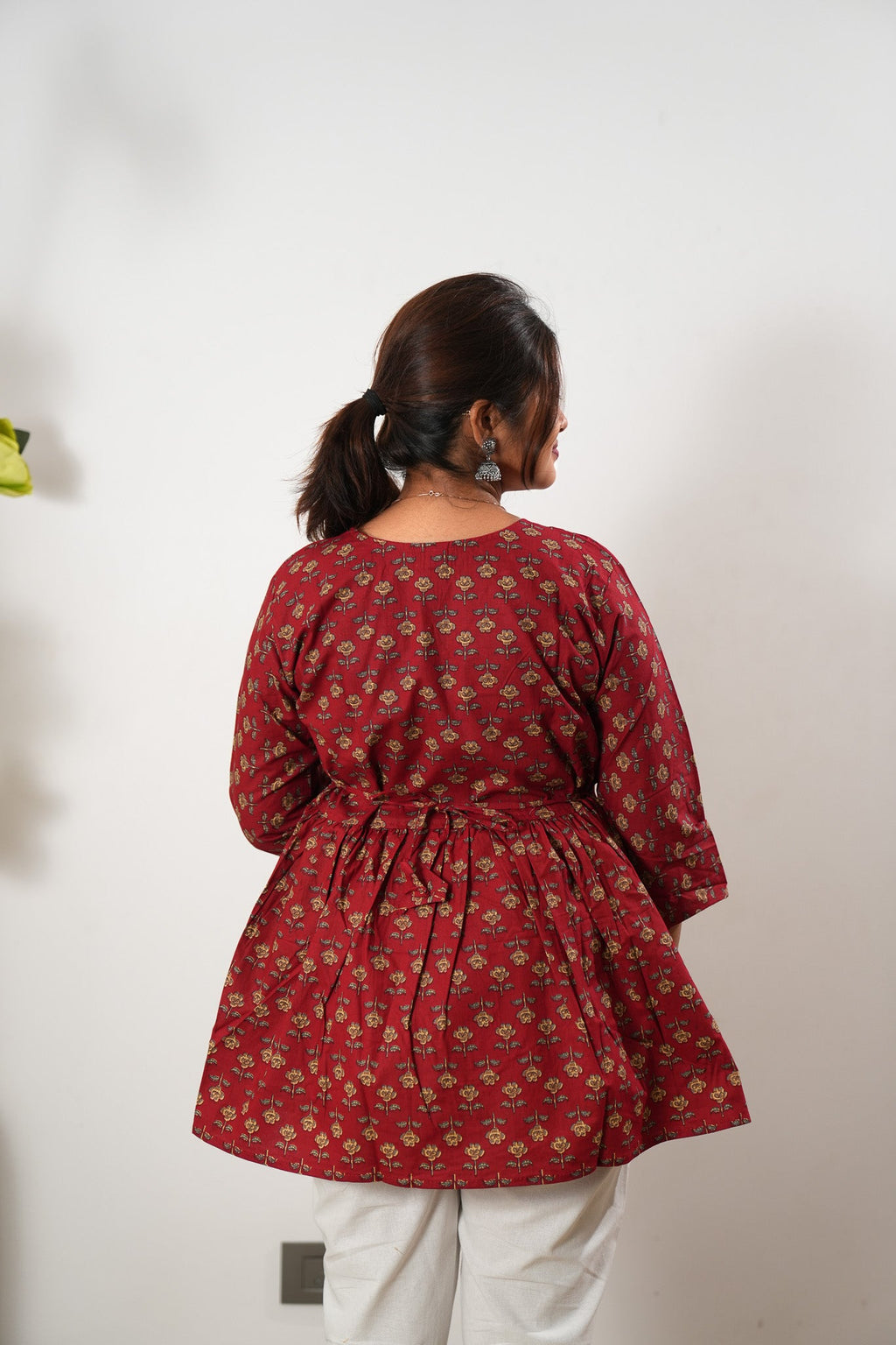 Peplum cotton short kurti - Red roses