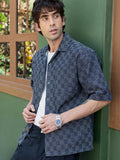 Men's Woven Geometric Pattern Cuban Collar Shirt
