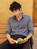 Men's Grey Pinstriped Regular Fit Casual Shirt