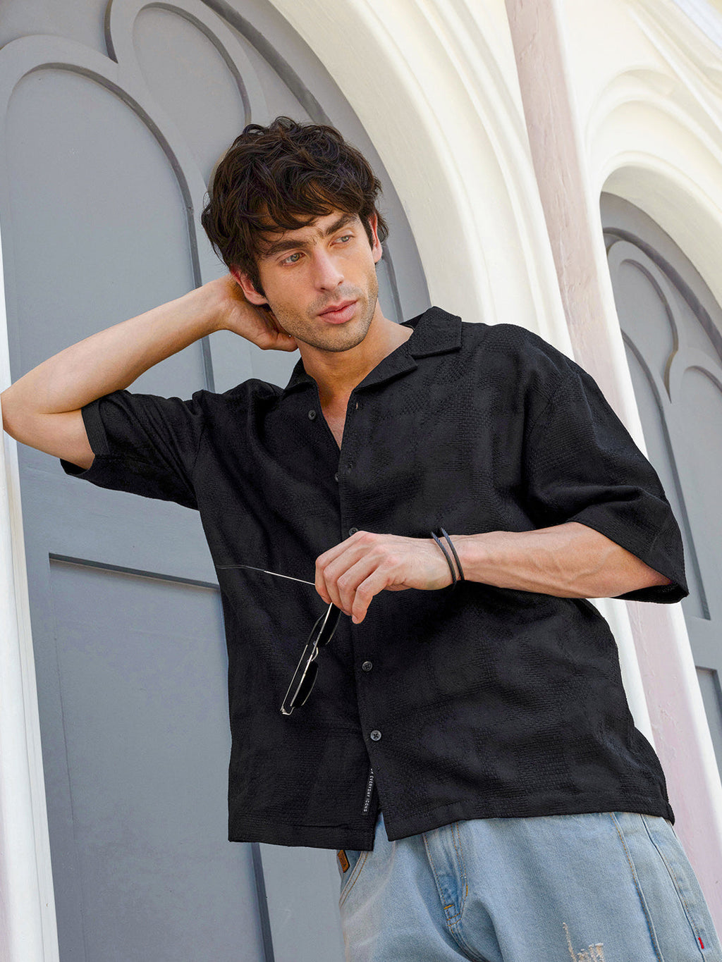 Men's Textured Cuban Collar Relaxed Fit Shirt