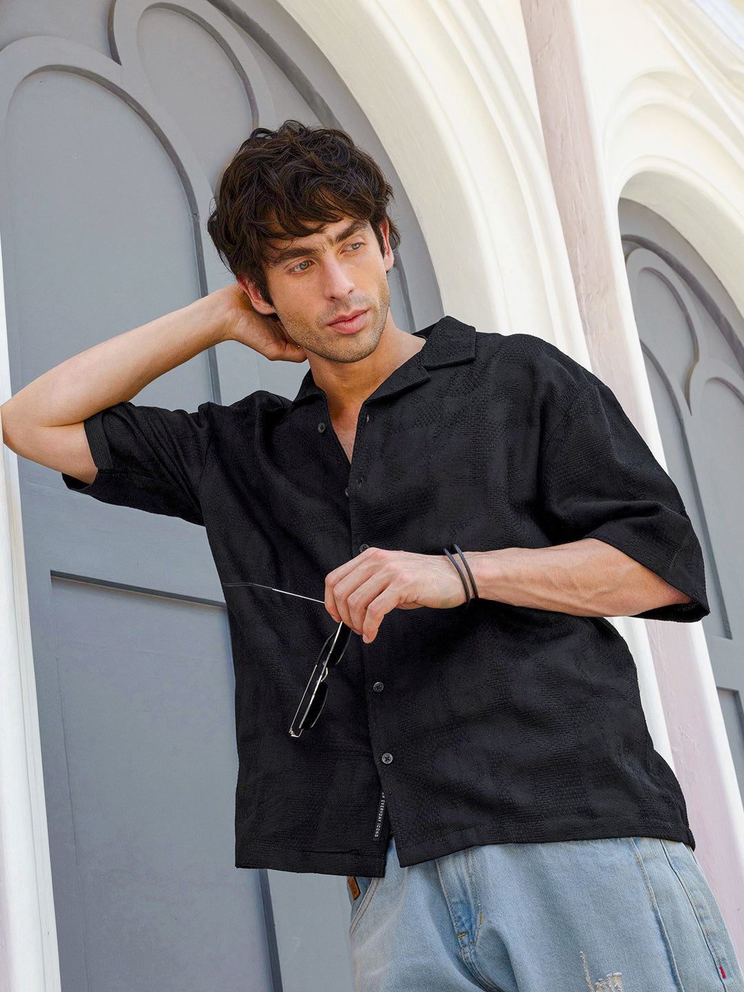 Men's Textured Cuban Collar Relaxed Fit Shirt