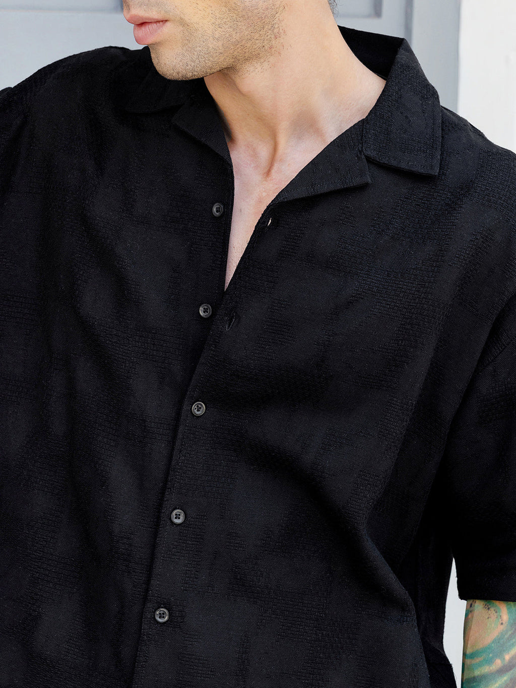 Men's Textured Cuban Collar Relaxed Fit Shirt