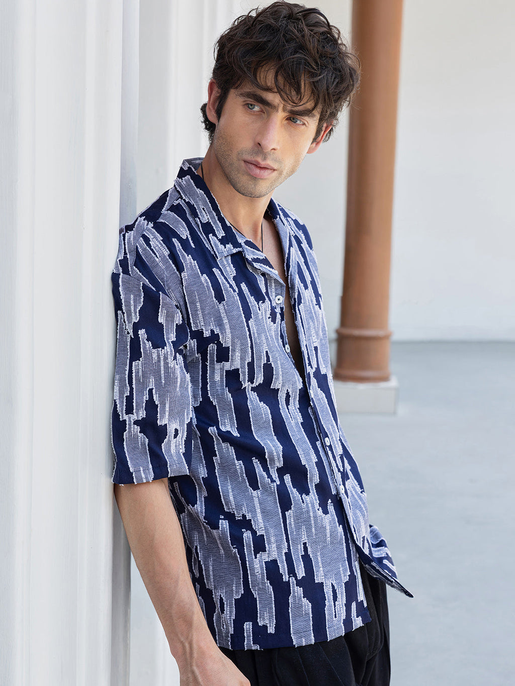 Men's Abstract Print Cuban Collar Shirt